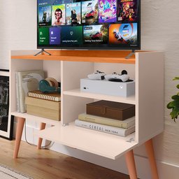 Rack Tv 32" Home Estante Sala Estar Recepção 1 Porta 2 Nichos Pés Retrô Decoração Moderna - - 6