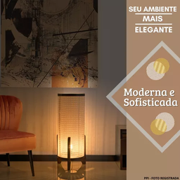 Abajur De Quarto Luminária De Piso Pés Madeira Cupula Tecido:Palha - 3