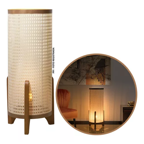 Abajur de Quarto Luminária de Piso Pés Madeira Cupula Telinha:palha