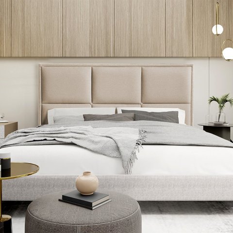 Cabeceira Estofada Elegance 140cm em Linho Bege - Luxo Estofados