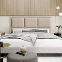 Ver imagem 1 de Cabeceira Estofada Elegance 140cm em Linho Bege - Luxo Estofados