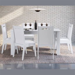 Conjunto Mesa Elástica 6 Cadeiras MDF Branco Lilies Móveis - 2