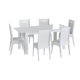 Conjunto Mesa Elástica 6 Cadeiras MDF Branco Lilies Móveis - 1