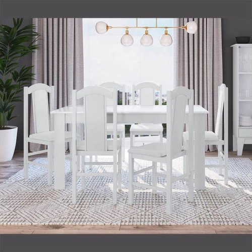 Conjunto Mesa Retangular com Base 6 Cadeiras MDF Branco e Preto Lilies  Móveis – Lilies Móveis