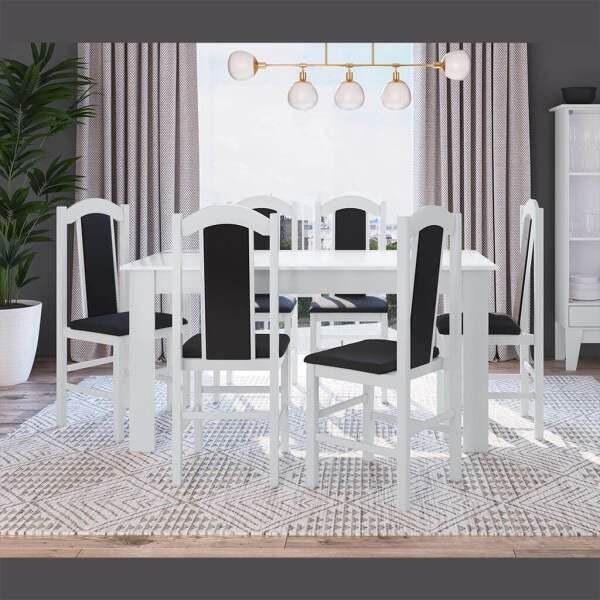 Conjunto Mesa Retangular com Base 6 Cadeiras MDF Branco e Preto Lilies  Móveis – Lilies Móveis