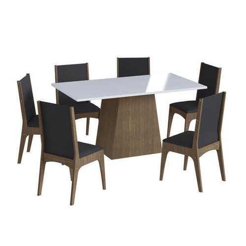 Conjunto Mesa Retangular com Base 6 Cadeiras MDF Branco e Preto Lilies  Móveis – Lilies Móveis