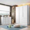 Ver imagem 1 de Jogo de Quarto com Guarda Roupa 3 Portas e 4 Gavetas + Cômoda 2 Portas e 4 Gavetas Pérola Branco - P