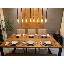 Mesa de Jantar Rustica em Madeira Maciça com Pés de Ferro Estilo Industrial 2,50m - 6 Mesa de Jantar Rustica em Madeira Maciça com Pés de Ferro Estilo Industrial 2,50m - 6