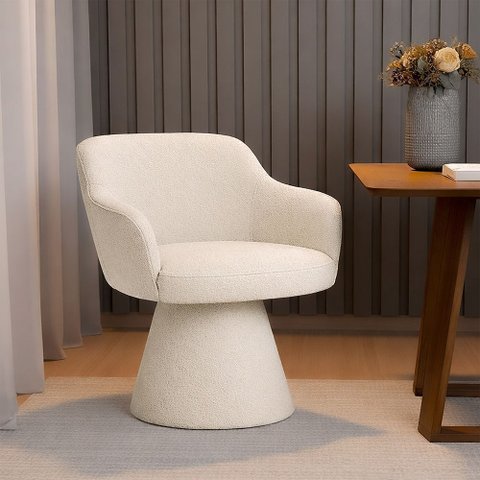Cadeira de Mesa de Jantar Jade Base Cone Bouclé Off White - Nexta Casa