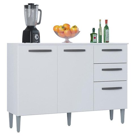 Balcão 507 3 Portas e 2 Gavetas com Tampo Branco - Poquema