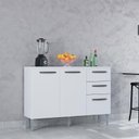 Ver imagem 2 de Balcão 507 3 Portas e 2 Gavetas com Tampo Branco - Poquema