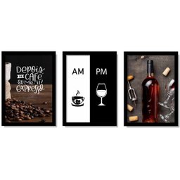 Quadros Decorativos Cafe e Vinho Área Gourmet Cozinha com Moldura e Vidro - 1