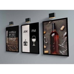 Quadros Decorativos Cafe e Vinho Área Gourmet Cozinha com Moldura e Vidro - 4
