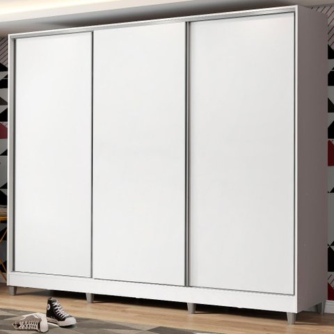 Guarda Roupa Juvenil 100% Mdf Madesa Kevin 3 Portas de Correr com Pés - Branco