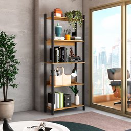 Estante para Livros Nobre 5 Prateleiras Estilo Industrial Freijó/black - Panorama Móveis - 1