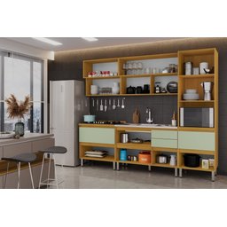 Cozinha Cristaleira Pilar 5 Peças com 12 Portas e 4 Gavetas - Chf Móveis Cinamomo/verde Menta - 3 Cozinha Cristaleira Pilar 5 Peças com 12 Portas e 4 Gavetas - Chf Móveis Cinamomo/verde Menta - 3