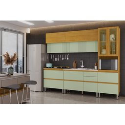 Cozinha Cristaleira Pilar 5 Peças com 12 Portas e 4 Gavetas - Chf Móveis Cinamomo/verde Menta - 4 Cozinha Cristaleira Pilar 5 Peças com 12 Portas e 4 Gavetas - Chf Móveis Cinamomo/verde Menta - 4