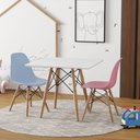 Ver imagem 1 de Conjunto De Mesa Madeira Infantil 68Cm Quadrado Branco 1 Cadeira Azul 1 Cadeira Rosa
