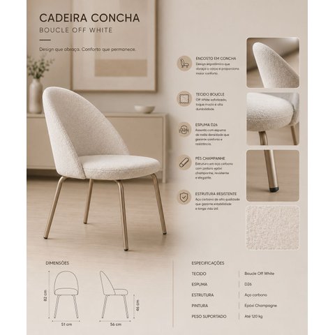Kit 4 Cadeiras de Jantar Boucle Off White Tubo Champanhe Lançamento