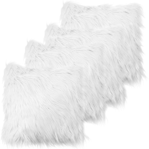 Kit 4 Capas Almofada Premium Pelúcia Pelo Alto 40x40cm Cor: Branco