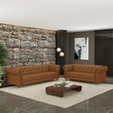 Ver imagem 1 de Conjunto de Sofá Sala de Estar Stanford Chesterfield 2 e 3 Lugares 200cm/260cm Pés Madeira Couro Mel