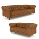 Ver imagem 2 de Conjunto de Sofá Sala de Estar Stanford Chesterfield 2 e 3 Lugares 200cm/260cm Pés Madeira Couro Mel