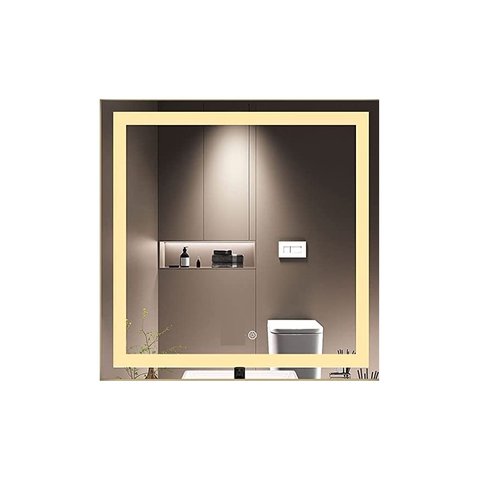 Espelho Jateado Quadrado Iluminado com Led Quente e Touch 80x80cm
