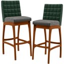 Ver imagem 1 de Kit 02 Banquetas Altas Sala Jantar Fixa Mila B04 Facto Verde Musgo Linho Cinza Escuro - Lyam Decor