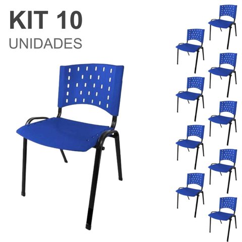 Kit 10 Cadeiras Plásticas 04 Pés - Cor Azul - 24003
