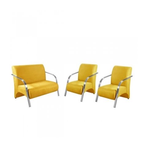 Conjunto Vênus 2 Poltronas de 1 Lugar e 1 de 2 Lugares Braço Alumínio D Salla Suede Amarelo