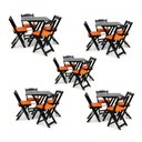 Ver imagem 1 de Kit 5 Jogos de Mesa Dobráveis 70x70cm com 20 Cadeiras Madeira Maciça Imbuia Preto/Laranja