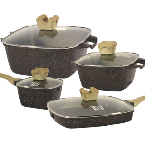 Jogo Panelas Indução Antiaderente Revestimento Mármore Cerâmico Cook Style Peças 4 Marrom