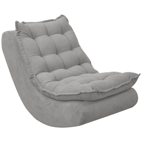Kit Poltrona Decorativa Melissa com Balanço Gangorra Estofada e Puff em Bouclê:bouclê Cinza Claro