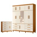 Ver imagem 1 de Guarda Roupa Casal Triton Plus 11 Portas com Espelho e Cômoda Xangai Cinamomo Off White - Móveis Alb