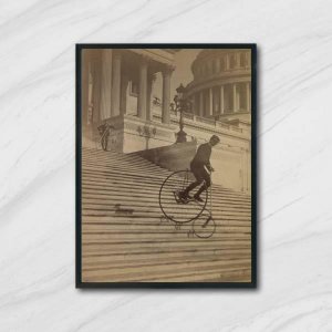 Quadro Fotografia Homem Antigo De Bicicleta 24X18Cm 001