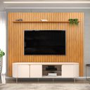 Ver imagem 1 de Painel TV até 75'' Ripado 275cm com Bancada Pé Metal Dourado Maragogi D04 - D'Rossi