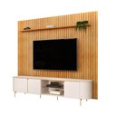 Ver imagem 2 de Painel TV até 75'' Ripado 275cm com Bancada Pé Metal Dourado Maragogi D04 - D'Rossi