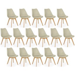 Conjunto 16 Cadeiras de Jantar Eames Wood Leda Design Estofada - Nude - 1