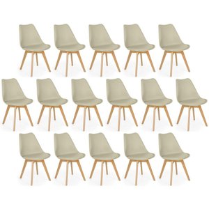 Conjunto 16 Cadeiras de Jantar Eames Wood Leda Design Estofada - Nude