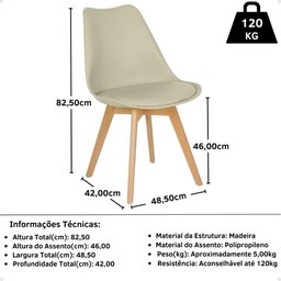 Conjunto 16 Cadeiras de Jantar Eames Wood Leda Design Estofada - Nude - 2