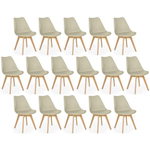 Conjunto 16 Cadeiras de Jantar Eames Wood Leda Design Estofada - Nude