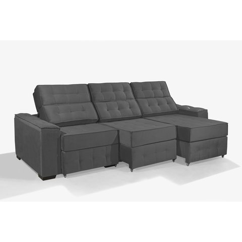 Sofá Retrátil e Reclinável 4,10m Estilo Estofados - Paris 3 Módulos com Velusoft D33 "cinza"