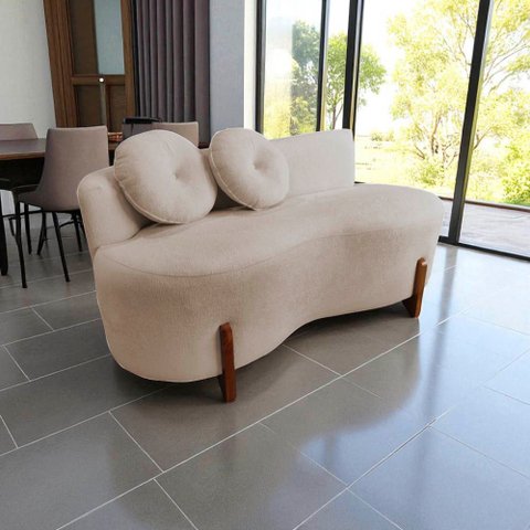 Namoradeira Sofá Feijão Lounge Orgânica Veludo Bege