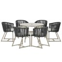 Ver imagem 1 de Mesa com 6 Cadeiras de Jantar Roma 120cm e Noronha em Alumínio Fendi Corda Náutica Estofado 3 Trama