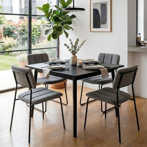 Mesa de Jantar 80cm x 80cm com 4 Cadeiras para Sala de Jantar Cor:Preto com Grafite