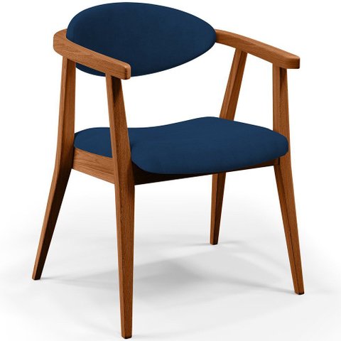 Cadeira Estofada para Sala de Estar Jantar Cecília B04 Suede Azul Marinho - Lyam Decor