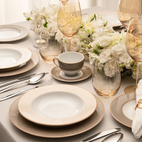 Aparelho de Jantar Tramontina Aurum em Porcelana Decorada 30 Peças