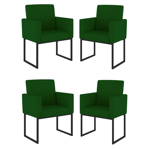 Kit 04 Cadeiras Poltrona Decorativa para Sala Quarto Preto Cor:verde