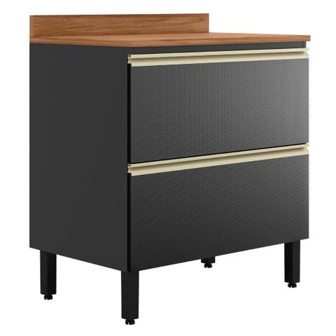 Balcão de Cozinha Proença 80cm 1 Porta e 1 Gaveta Nogueira Touch-carbono Prime Tx com Tampo Mdf -