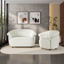Ver imagem 1 de Conjunto Sala de Estar Decorativo Latvia Sofá Namoradeira e Poltrona Pés de Madeira Bouclê Off White